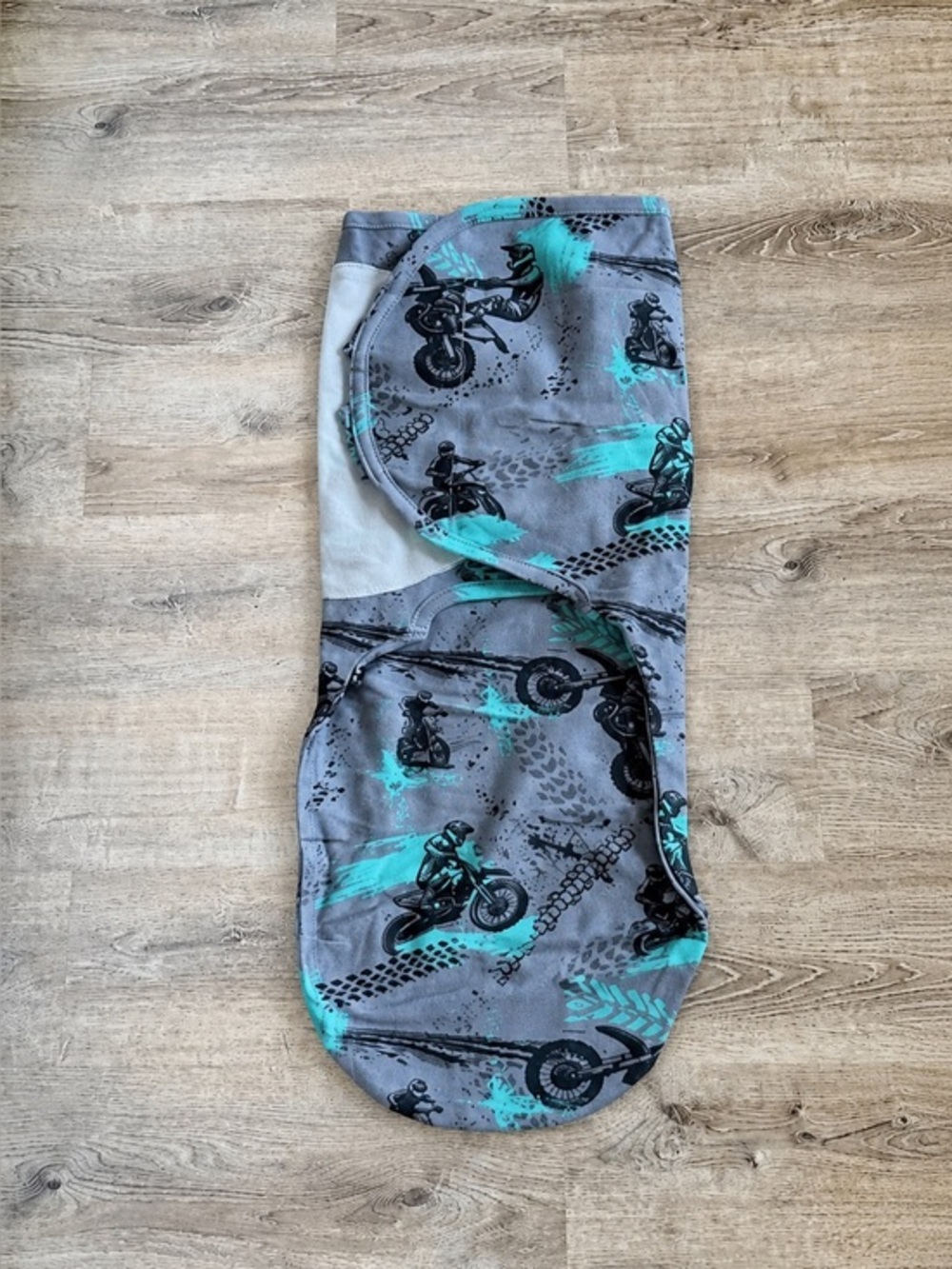 Strictly Wild NWT Gray and Teal moto DirtBike Print Swaddle 3/6 Month